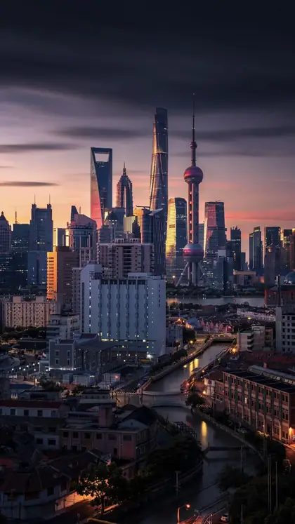 Shanghai skyline at sunset